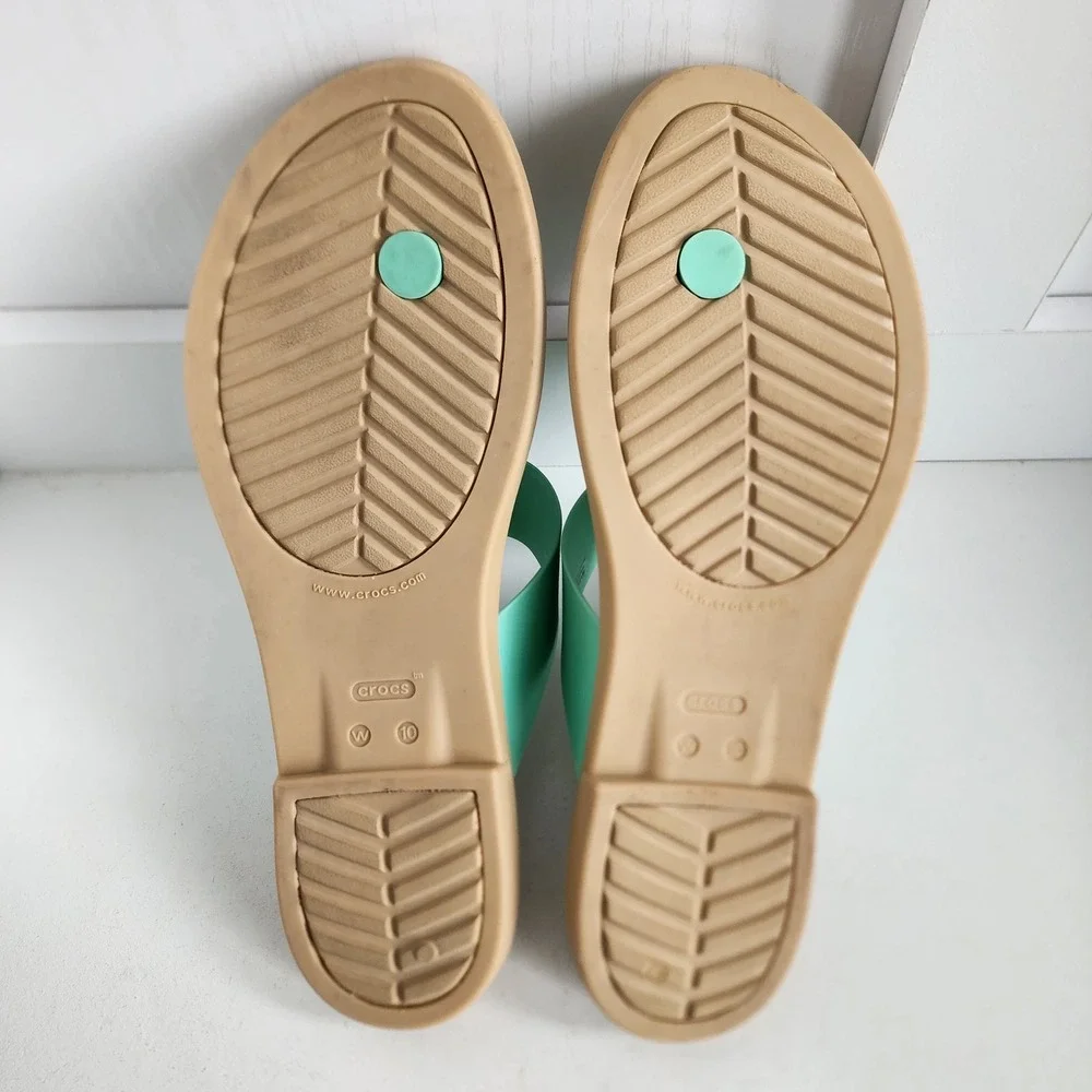 Crocs Serena Flip Sandals Womens 10 Mint Green Tan Thong Flat Comfort 205468